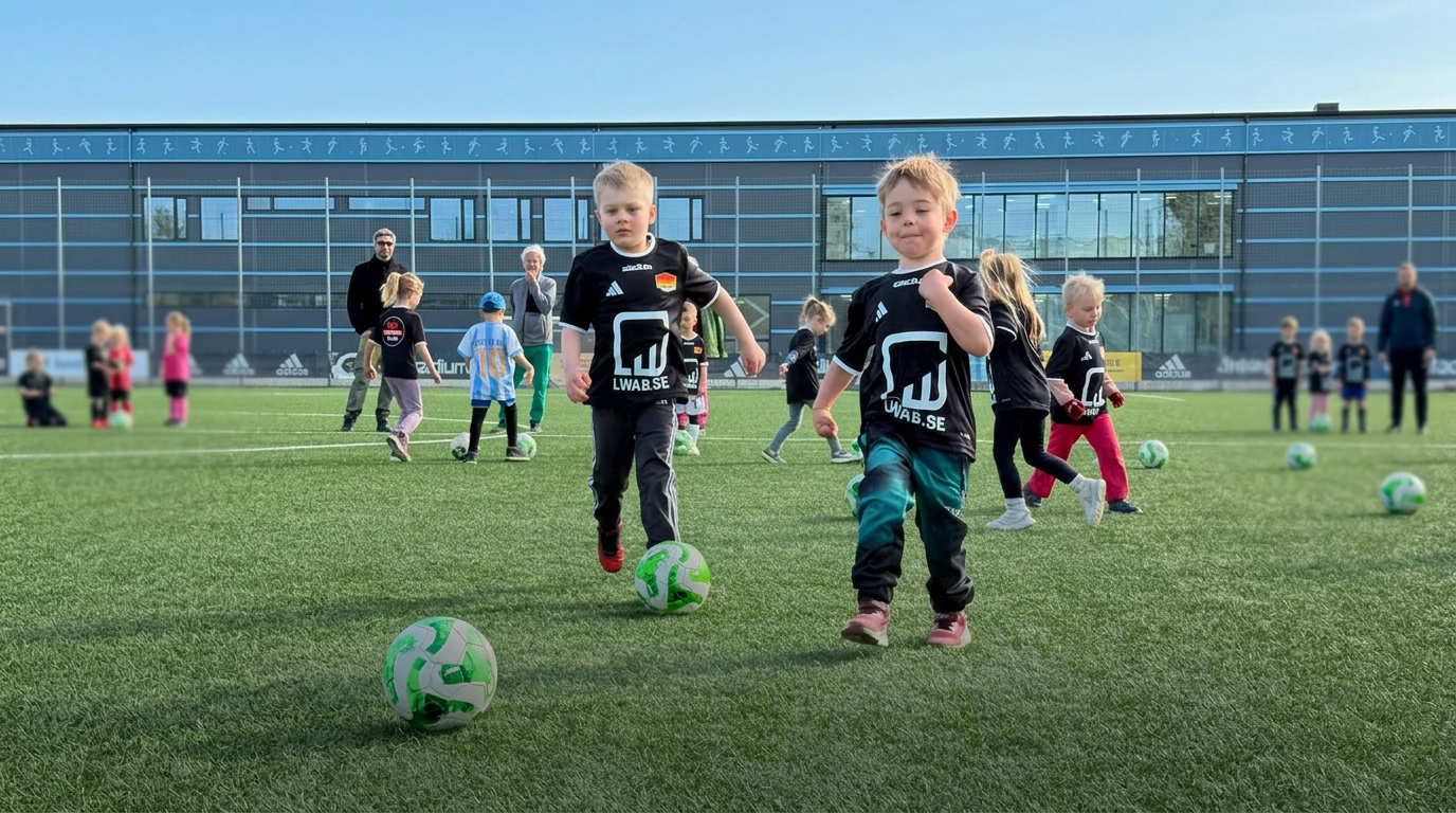 Barn spelar fotboll på LWAB-arrangemang i Tyresö